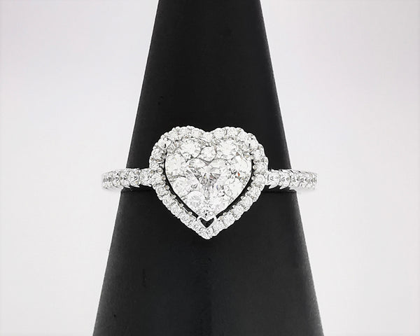DYAMOND 18K White Gold Diamond Ring with Center and 38 Side Stones