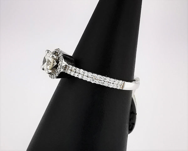 DYAMOND 14K White Gold Halo Diamond Ring with Center and 36 Side Stones