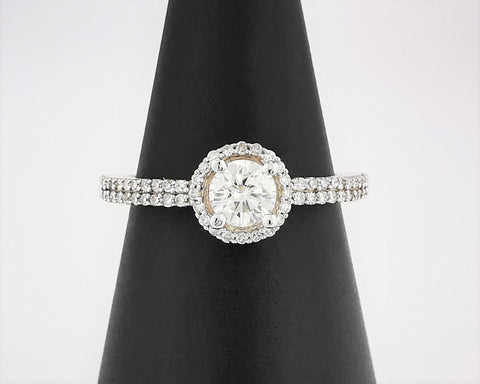DYAMOND 14K White Gold Halo Diamond Ring with Center and 36 Side Stones