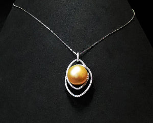 DYAMOND 18K White Gold South Sea Pearl Pendant with 91 Diamonds